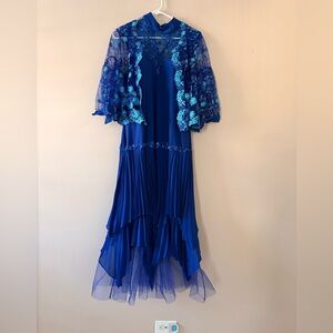 Formal gown size L dress bolero blazer 💙 Lace floral pleated skirt tulle flared